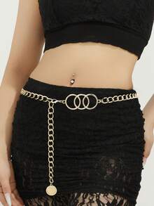 1pc Versatile Waist Chain, Minimalist Hollow Circle Decor Slim Waist Belt For Women, Suitable For Ladies, Dates, Music Festivals, Holidays, Daily Wear, Elegant Aluminum Alloy Waist Chain, All Season - Same Style In Multiple Colors - View 1