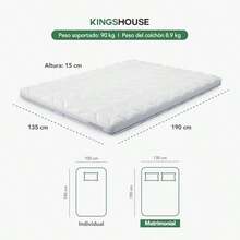 Kingshouse Colchon Matrimonial Es Alta Densidad 15 cm CLOUDUO15 en Caja Media Firmeza Hipoalergenico Transpirable y Ergonomico. Soporte para Dormir con Comodidad y Frescura - Blanco - Ver 2