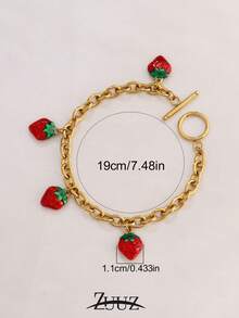 1pc Fashion Stainless Steel Strawberry Pendant Bracelet For Women Chain Bracelet Jewelry Party Gifts Suitable Daily Wear - Bracelet - View 2