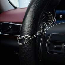 Silver Steering Wheel Chain With Black Cross Charm | Religious Car Accessory | Gothic Auto Decor | Unique Gift For Him Or Her - Steering Wheel Decorative Chain - View 4
