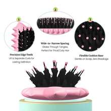 Curly Hair Brush Boar Bristles Curl Defining Brush With 2 Psc Silk Scrunchies Detangling Brush For Curly Hair Detangling Brush Styling Comb Curling Curling Brush (Pink) - ColorC - 查看 6