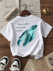 Tween Girls Students Casual Printed Round Neck Short Sleeve T-Shirt, Summer Top - White - View 3