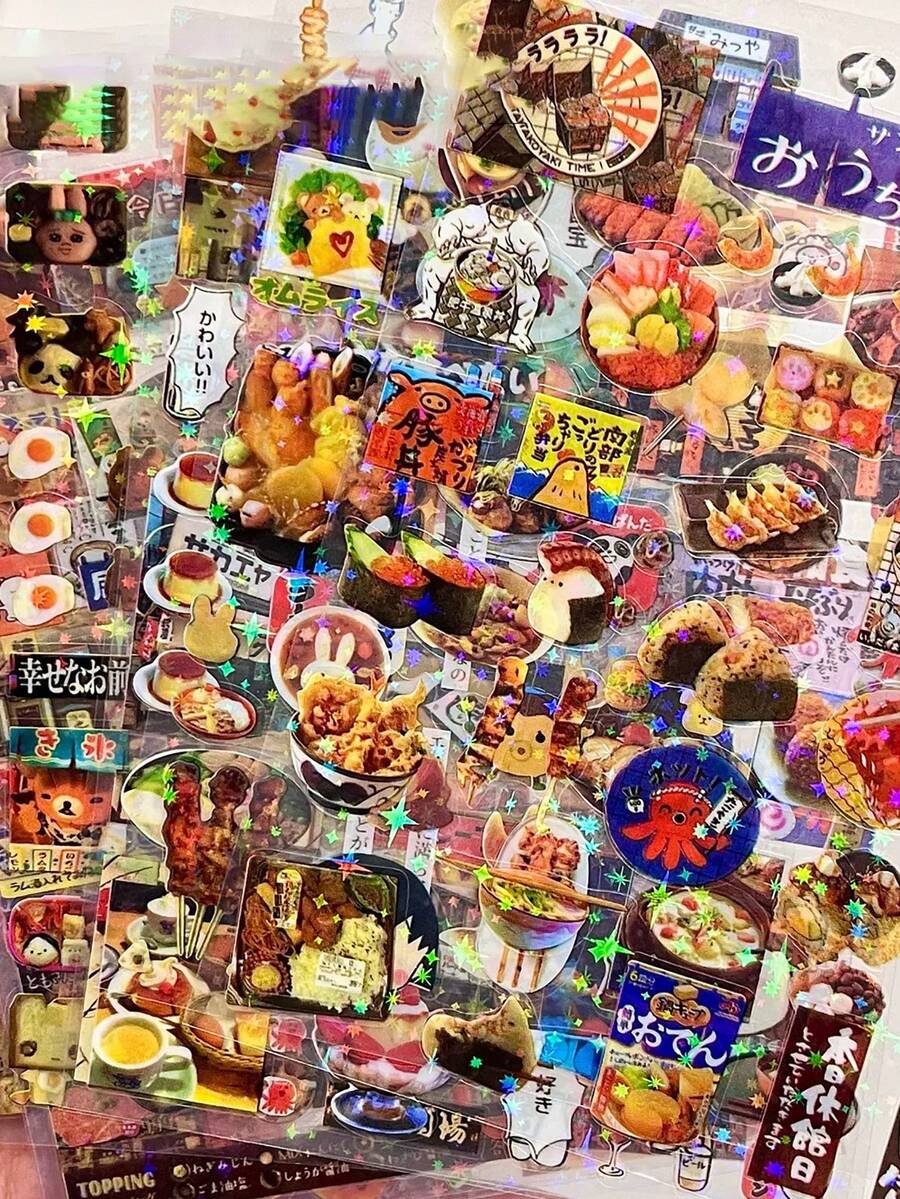 10张/包全息透明贴纸，图案包括糖果、饮料、甜点、寿司、日式主题设计，防水PET材质，易于裁剪和粘贴，适用于剪贴簿、笔记本装饰、相框、手机壳、垃圾桶、杯子、DIY手工、返校用品、文具、礼品包装、行李箱等。 - 淺灰色貓 - 查看 1