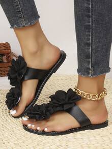 Dép xỏ ngón thời trang nữ với họa tiết in ngẫu nhiên chủ đề đám cưới bãi biển. - màu đen - Xem 3