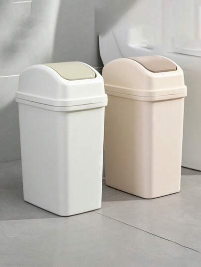 1 thùng rác kiểu Bắc Âu tối giản có nắp lật, thích hợp cho phòng tắm, nhà bếp, nhà cửa và các vật dụng gia đình.