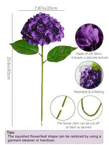 6支7.9英寸（约20厘米）大号人造绣球花，直径25英寸（约63厘米），高品质仿真花束，适用于DIY婚礼花篮、新娘捧花、生日派对、户外家居装饰、节日庆典，也适用于家居、餐厅、卧室、斋月活动、户外花园、春季装饰、办公室装饰。 - 紫色 - 查看 2