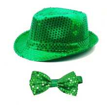 2pcs/Set St. Patrick's Day Party Unisex Stylish Sequin Bow Tie And Hat - Multicolor - View 4