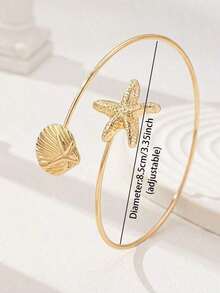 1 Pc Shell Starfish Decor Wrap Arm Cuff Upper Arm Band Women Summer Vocation Arm Jewelry - 金色 - 查看 4