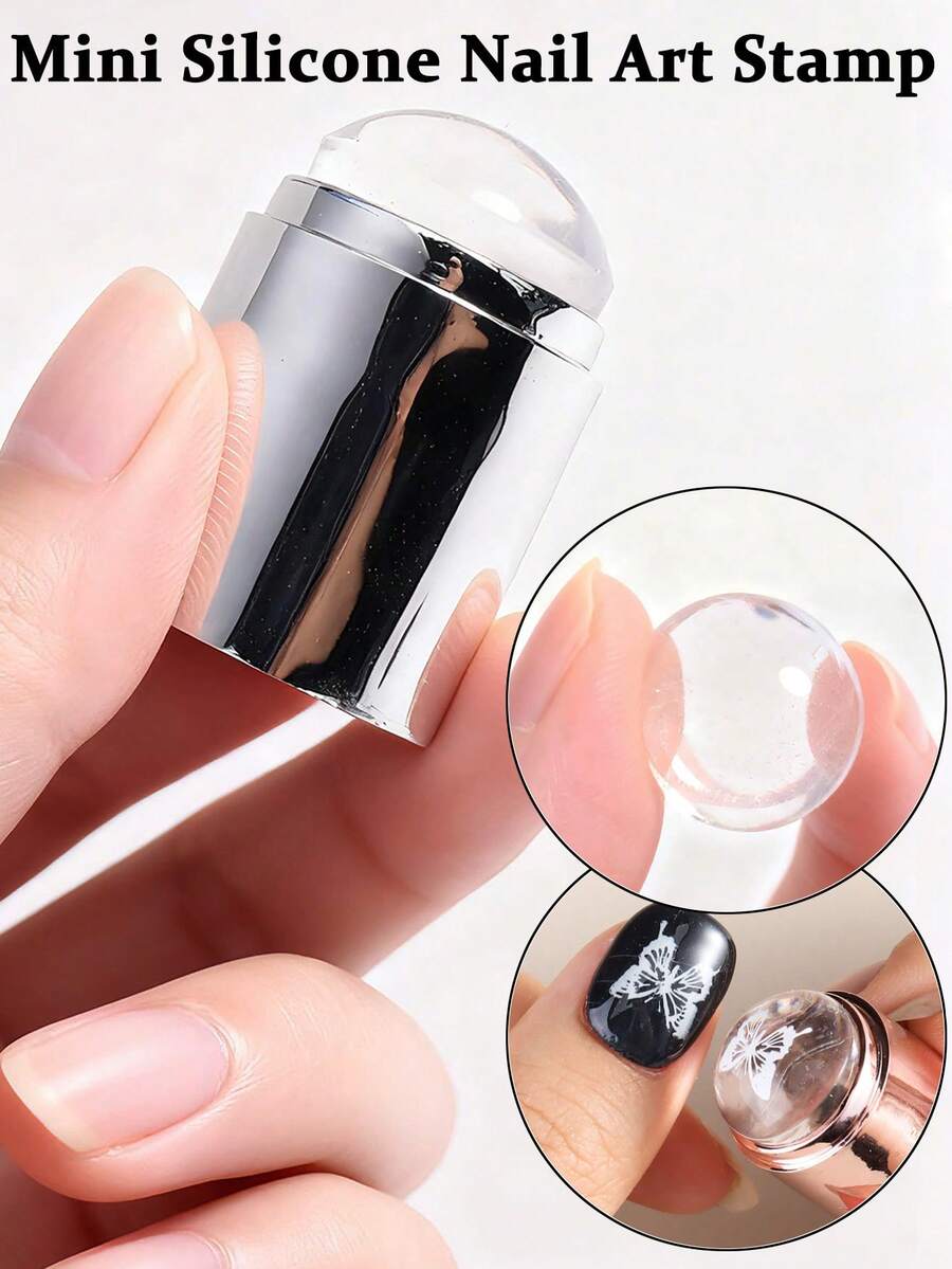 专业迷你硅胶美甲印章套装，含刮刀 | 高透明度转印钢板透明果冻硅胶美甲印章，美甲沙龙工具套装，美甲爱好者和初学者均可轻松上手 - 彩色 - 查看 1