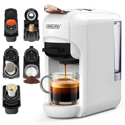 CAFELFFE 1 Unit CAFELFE 20BAR 5-In-1 Hot & Cold Capsule Coffee Machine, With 7-Level Water Volume Adjustment. 20BAR Gold Extraction System Ensures Perfect Espresso Every Time. Compatible With Nes* Capsules, Capsules, Capsules, Ground Coffee And ESEpod, With 600ml Detachable Water Tank And Auto Shut-Off Function For Home And Office Use