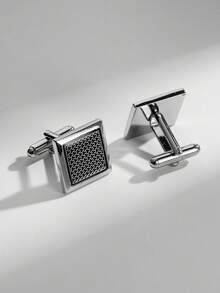 1 Pair Black Square Grid Pattern Copper Alloy Cufflinks, Fashionable For Party And Gathering