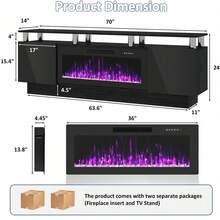 [2 Packages]70" Modern Fireplace TV Stand With 36" Electric Fireplace For TVs Up To 80",Stainless Steel Pipe, Luxury LED-Lit Entertainment Center With High-Gloss Grey Cabinet, Perfect For Living Room, Halloween Decor - 查看 2