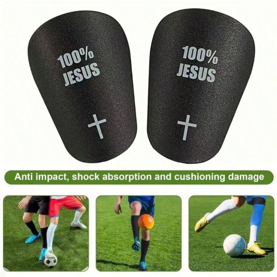 1 Pair Football Mini Shin Guards, Black & White Cross Series, Unisex Thick Sports Protective Gear, Leg-Hugging Design, Suitable For All Seasons - 100% Cross - View 1