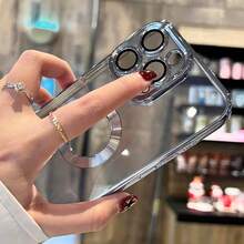 1pc Black Luxury Electroplated Hollow Transparent Logo Cooling Vent Lens Film Full Coverage Anti-Drop Precision Hole CD Texture Silicone Soft Case, Compatible With Apple 16 Pro/16 Pro Max/16 Plus/16/15 Pro/15 Pro Max/15 Plus/15/14 Pro/14 Pro Max/14 Plus/14/13 Pro/13 Pro Max/13/12 Pro/12 Pro Max/12/11 Pro Max/11/11 Pro - Black - View 5