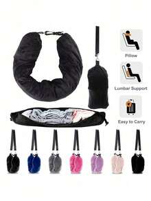 1pc Super Soft Adjustable Neck Pillow, Large Capacity Design, Long Zipper, Convenient For Travel, Suitable For Car, Airplane And Various Occasions, Comes With Storage Bag And Shoulder Strap. Holiday Essential, Travel Essential, Travel Bag, Travel Accessories, Backpack, School Supplies.