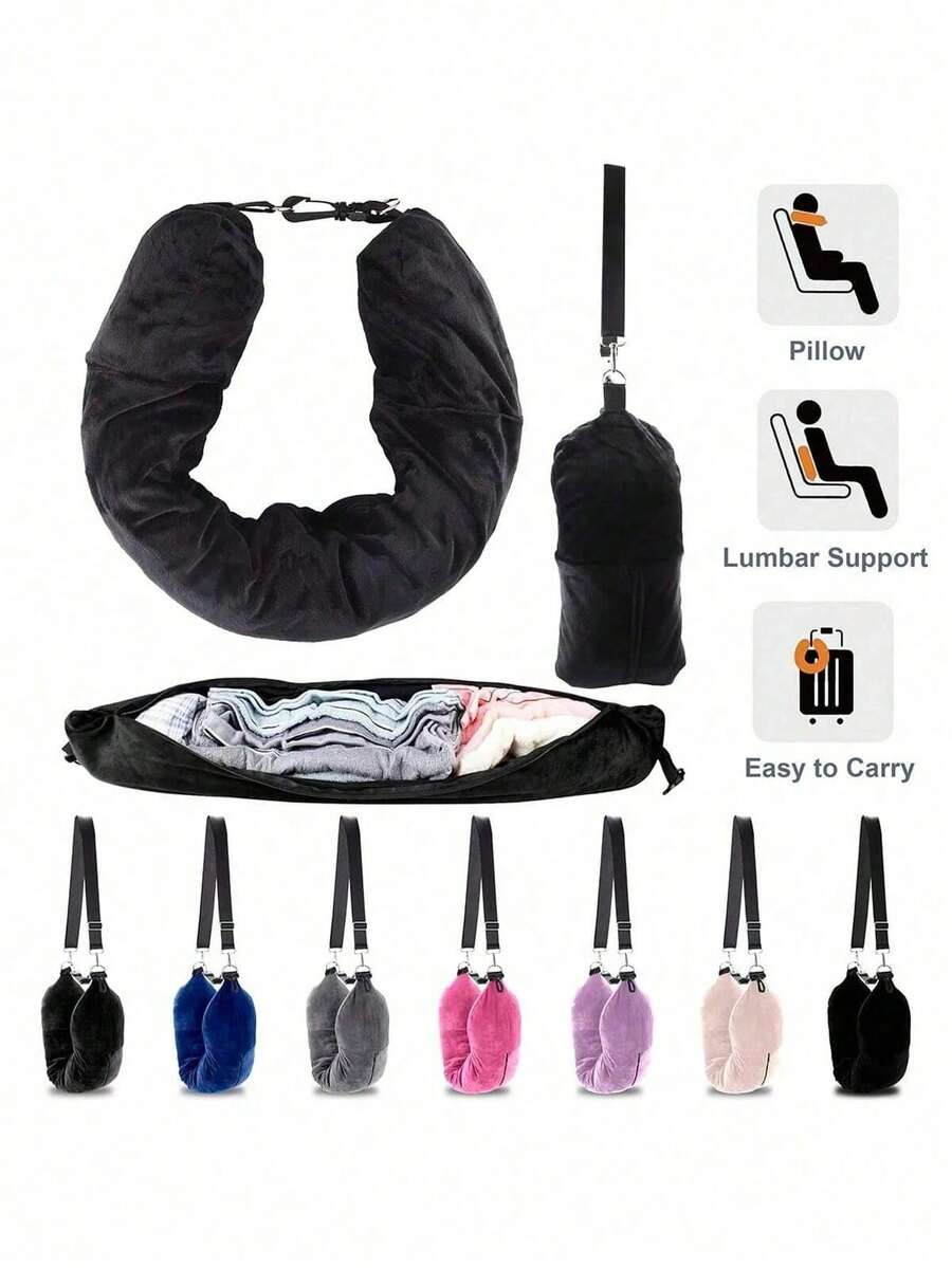 1pc Super Soft Adjustable Neck Pillow, Large Capacity Design, Long Zipper, Convenient For Travel, Suitable For Car, Airplane And Various Occasions, Comes With Storage Bag And Shoulder Strap. Holiday Essential, Travel Essential, Travel Bag, Travel Accessories, Backpack, School Supplies.