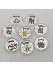 8Pcs Pokemon Coins Metal Pikachu Coins Charizard Mewtwo Pikachu Metal Pokemon Card Round Game Collection Card Anime Toys - Multicolor - View 3
