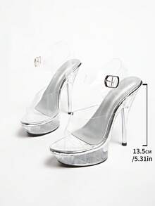 Plus Size Crystal Stiletto Transparent Lace-Up Non-Slip Peep Toe Waterproof Platform Super High Heel Sandals For Runway, Car Model, Cosplay - Silver - View 7