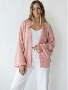 Basic Knit Jacket With Puff Sleeves - Baby Pink - View 1