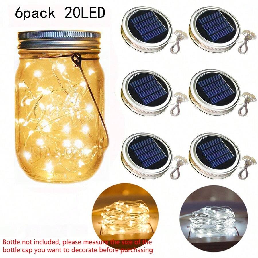 Solar Mason Glas Deckel Lichter, Solar Craquele Glaskugel Lichter, LED Kupferdraht Lichter (Gläser nicht enthalten), Outdoor Garten Wunschlichter, Mason Glas Dekor Feenlichter, Feiertags Weihnachtsdekoration - einfarbig - Übersicht 1