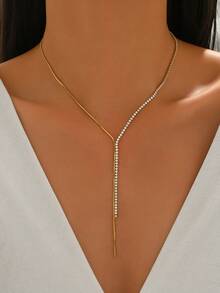 1件新款创意长流苏Y型时尚简约优雅百搭项链吊坠，镶嵌水钻，适合作为节日派对礼物 - 項鍊 - 查看 7