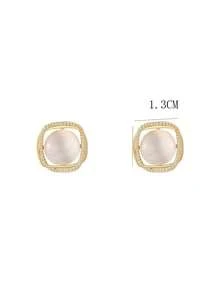 1 Pair Fashion Cat Eye Stone Stud Earrings, Niche Design, Elegant Retro Earrings For Women - Clear - View 5