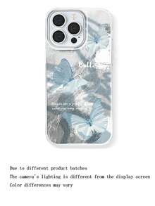 1pc Ice Blue Butterfly Anti-Drop Full Coverage Phone Case Protective Cover For IPhone 11/12/13/14/15/16/17/Pro Max