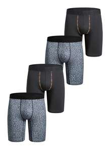 4pcs Printed Long Boxer Briefs For Men, White Loose Fit Underwear With Letter Waistband, Comfortable Men's Underwear (Random Asymmetrical Print) - Multicolor - View 15