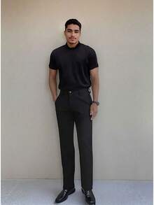 Manfinity Homme Solid-Color Pocketed Straight-Leg Casual Pants For Men Men's Trousers Elegant Men's Suit Pants Men's Suits Pants Fall Collection The Perfect Valentine's Day Gift For Your Boyfriend.Jeans Hombre.Purple Jeans.Pantalones De Hombre.Jeans For Men.Men Jeans.Mens Jeans.Pants For Men.Mens Pants.Black Pants Men - 黑色 - 查看 4