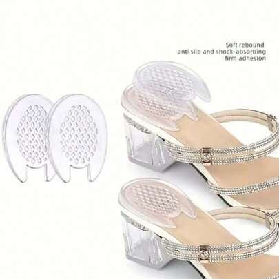 QKC 1 pereche de branțuri transparente din silicon, absorbante de șocuri, design cu pernă de călcâi la jumătate de mărime, confort la masaj, absorbție a șocurilor și respirabilitate, potrivite pentru tocuri înalte și sandale