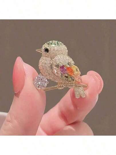 Sparkling Rhinestone Sparrow Shaped Pin, Suitable For Decorating Collars, With Charming Charm