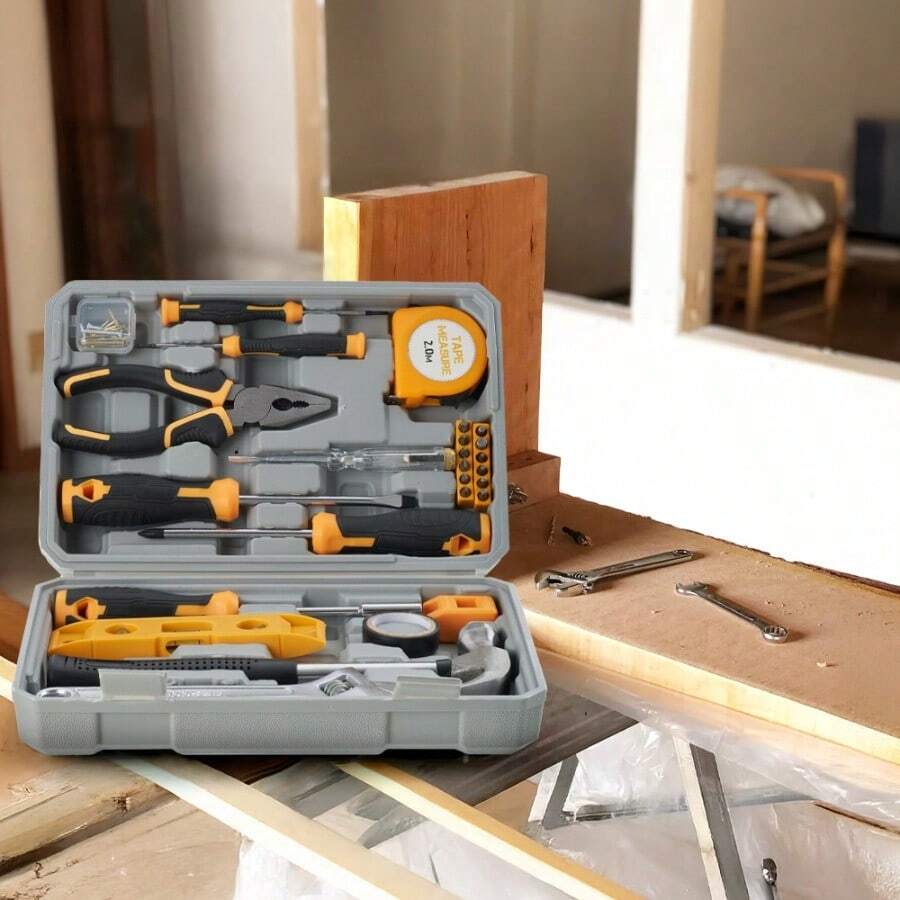 59pcs Yellow Home Multi-Tool Combo Set Auto Repair Socket Tool Kit Screwdriver Tool Box Multi-Variety Hand Tool Kit Ideal Repair Tool Set For Home, Garage And Workshop - 59pcs-yellow - View 1