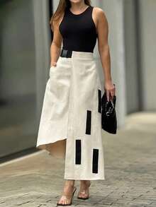 Women's Casual Fashion Patchwork Asymmetrical Maxi Dress Set - Dark Apricot - View 1