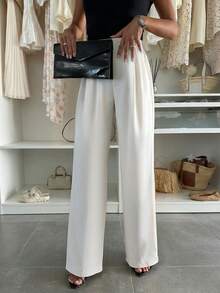 女士优雅法式白色西装裤，适合通勤和返校穿着 - 白色 - 查看 1