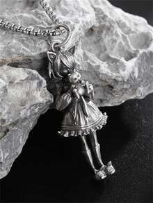 1件可爱动漫人物甜心女孩猫耳吊坠项链，抱着娃娃，独特魅力创意饰品，男女皆宜 - 時尚 - 查看 4