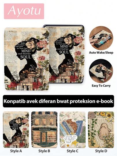 Ayotu 这款《猫、鬼和花》电子书保护套兼容第 11 代 Kindle、第 12 代 Kindle Paperwhite 2024、第 11 代 Kindle Paperwhite 2021、Kobo Clara Color/Monochrome 等型号，具有唤醒/睡眠功能、四角防摔设计以及精美的书籍插图，是完美的阅读伴侣。