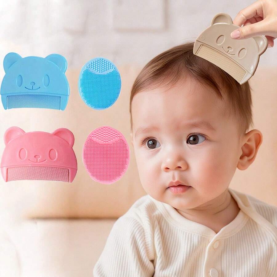 2pcs Baby Comb + Silicone Brush, Newborn Hair Removal Comb And Silicone Washing Brush, Baby Shampoo Brush, Massage Brush