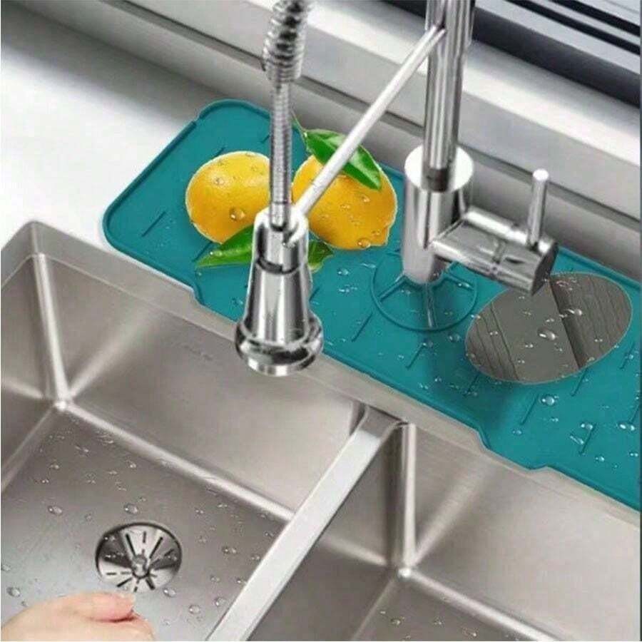 1pc Kitchen Sink Splash Guard, Silicone Faucet Mat, Sink Splash Cover, Faucet Splash Shield, Silicone Drip Tray Under Faucet, Keeps Kitchen And Bathroom Sink Area Dry - Multicolor - View 1