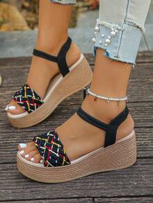 1 Pair Summer Teenagers Platform Sandals, Fashionable Comfortable Slip-On For Daily Wear - Black - View 3