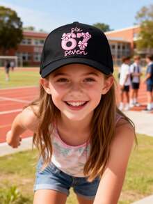 1顶儿童帽子，女童复古棒球帽，绣有“Six Seven 67”蝴蝶结图案，柔软舒适，适合休闲运动户外佩戴，夏季沙滩度假必备棒球帽，情人节送给女孩的礼物，67主题趣味帽子 - 彩色 - 查看 4