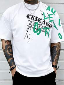 男士休闲字母图案宽松圆领短袖T恤 - 白色 - 查看 8