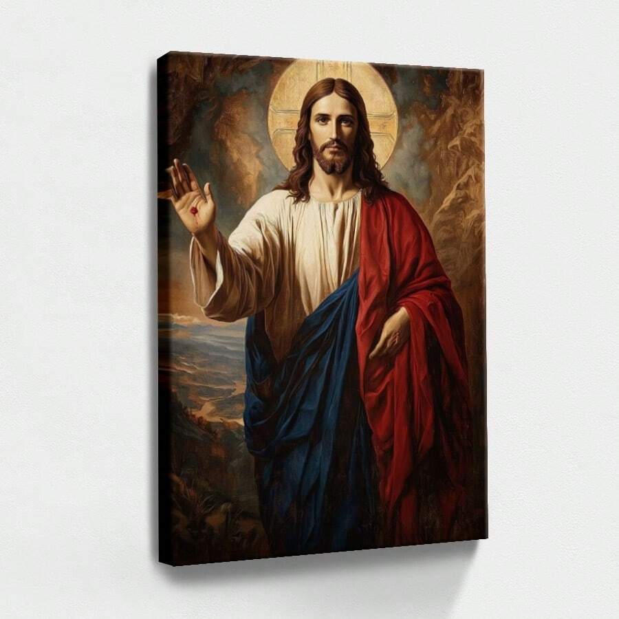 1pc Jesus Wall Art, Easter Decor, Vintage Wooden Framed Wall Art, Wrapped Canvas Vintage Prints Poster, Figure, Detailed Robes, Symbolic Depiction - Vintage, Art, Traditional Painting, Detailed Portraiture Style, Birthday Party Decor, Decorative Wall Art for Living Room Bedroom Office, Hanging Hardware Included - Wrapped Framed Canvas, Vertical - Lienzo enmarcado - Ver 1