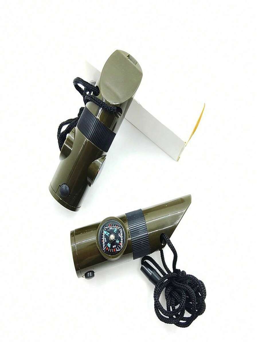 7-In-1 Outdoor Camping Multifunctional Hiking Emergency Whistle Compass Thermometer Magnifier Viewfinder Survival Whistle