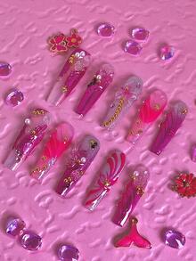 10 Móng Tay Giả Thủ Công Màu Hồng Dành Cho Nữ, Chất Liệu Acrylic, Vẽ Tay, Họa Tiết Chuyển Màu, Phụ Kiện Móng Tay Phong Cách Y2K Lấp Lánh, Có Thể Tái Sử Dụng, Kèm Keo Dán Móng, Sơn Móng Gel, Hình Dán Móng, Phụ Kiện Làm Móng, Móng Giả Acrylic, Dụng Cụ Làm Móng Nghệ Thuật Dành Cho Nữ Và Bé Gái - Nhiều màu - Xem 2