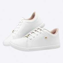 Tênis Feminino Branco Confortável Casual Sintético Estiloso - Branco - Visão 7