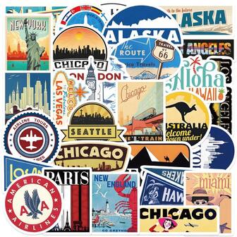 30张复古卡通防水贴纸，适用于笔记本电脑、手机壳、行李箱、水瓶、滑板、吉他、头盔、冰箱、保险箱等，也可用作玩具贴纸、礼品装饰、DIY涂鸦贴纸。