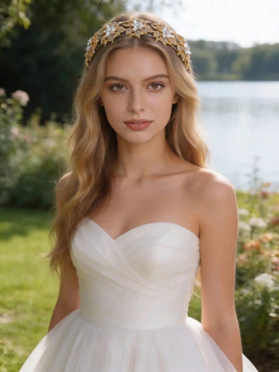 3件套优雅波西米亚风女士首饰套装，包括水钻头饰和耳环，适合新娘婚礼礼服佩戴