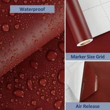 1卷哑光纯色自粘乙烯基壁纸，复古红色装饰壁纸，防水防潮，可移除，适用于厨房橱柜、桌子、家居装饰、浴室、卧室、客厅墙面，即撕即贴 - 紅色 - 查看 9