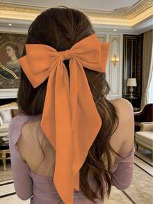 4/1pc Earth Tone Scarf Bow Hair Clip, Large Satin Acetate Ribbon Hair Clip, Suitable For Women And Girls, Collegiate Style, Everyday, Commute, Party, Boho Vacation, Women's Elegant Casual Versatile Hair Accessories, Claw Clips, Hair Slide, Hair Barrettes - Multicolor - View 3
