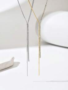 1件新款创意长流苏Y型时尚简约优雅百搭项链吊坠，镶嵌水钻，适合作为节日派对礼物 - 項鍊 - 查看 3